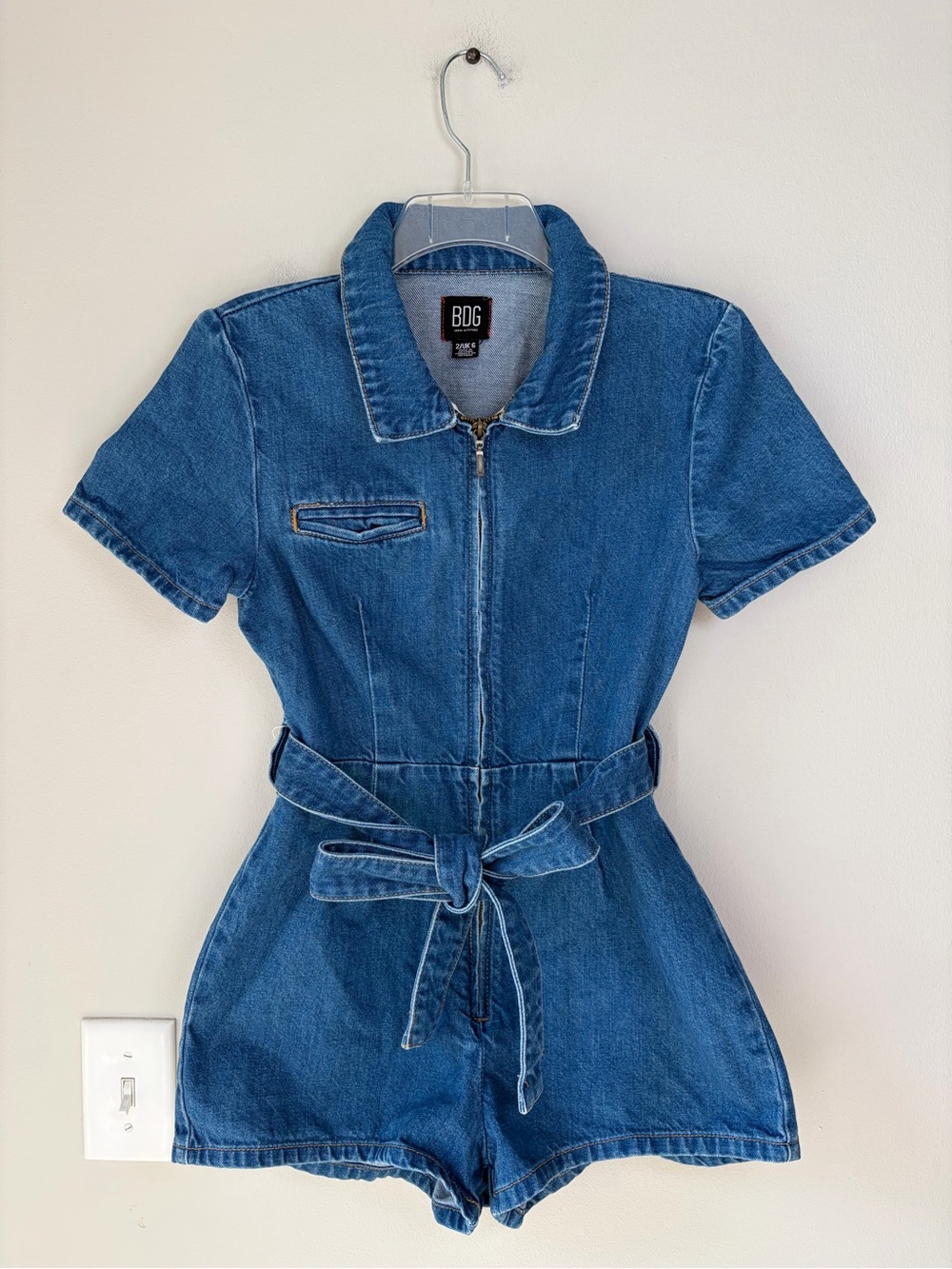 BDG Urban Outfitters Hello Sunshine Blue Denim Belted Romper Boho Festival